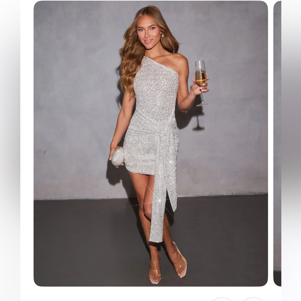 Vici Silver Sequin Glam Dress NWOT